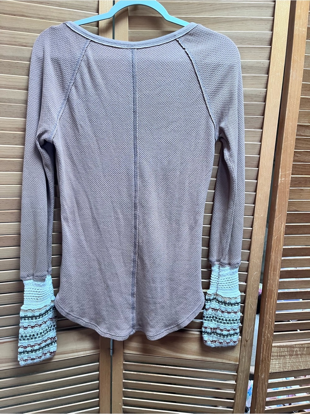 Free People Taupe Henley Top with Crochet Cuff - Picture 10 of 12